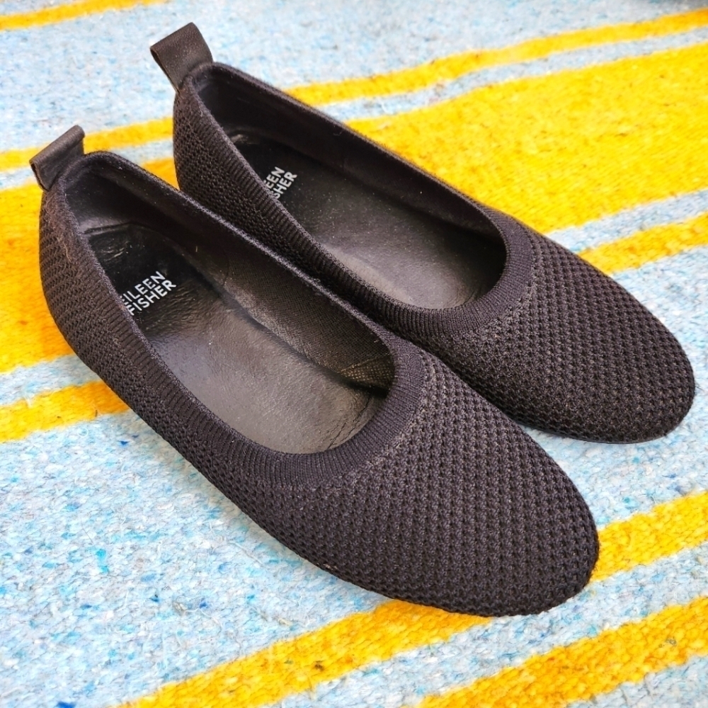 EILEEN FISHER Naomi Recycled Stretch Black Knit Ballet Flat Size 8